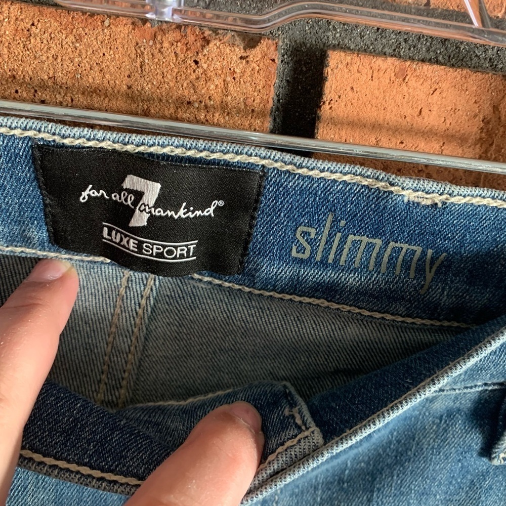 7 For All Mankind Luxe Sport Slimmy Distressed Blue Jeans - Picture 3 of 4